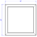 Top view of the the Laney Collection's Produce Orchard Bin with an Enclosed Base with measurements of 36" wide by 36" deep.