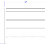 A front view of the Laney Collection's Produce Spill Bin with shelved front showing measurements of 36" wide by 30" tall.