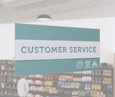 Customer Service Department Sign from Shop2It Retail's Iconic collection has cutout text to reveal color beneath and dimensional icons.