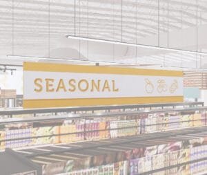 Seasonal Section Department Sign from the Iconic Collection's cheerful color option.
