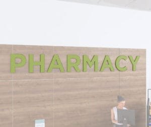 Department sign wall copy for the pharmacy department from the Iconic Collection's Cheerful color selection.