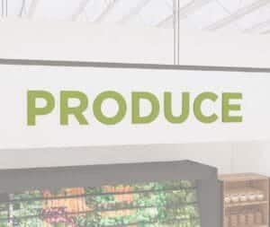 Produce dimensional copy for a produce department sign from the Iconic Collection's Cheerful color selection.