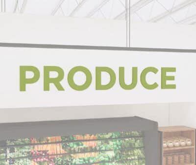 Produce dimensional copy for a produce department sign from the Iconic Collection's Cheerful color selection.
