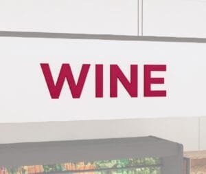 Wine dimensional copy department sign from the Iconic Collection in the cheerful color selection.