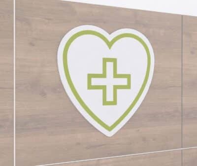 pharmaceutical heart symbol icon graphic panel for pharmacy department wayfinding from the Iconic Collection's Cheerful color selection.