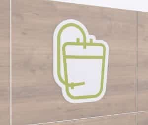 Medical device icon graphic panel for pharmacy department wayfinding from the Iconic Collection's cheerful color selection.