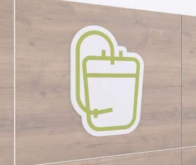 Medical device icon graphic panel for pharmacy department wayfinding from the Iconic Collection's cheerful color selection.