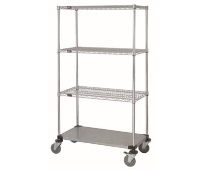 4-Tier Chrome Galvanized Mobile enclosed cart.