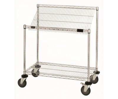 2 Tier Chrome mobile cart that is 36" wide by 18" deep and 40" high.