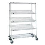 5-Tier Chrome Mobile cart that is 48" wide by 18" deep and 63" high.
