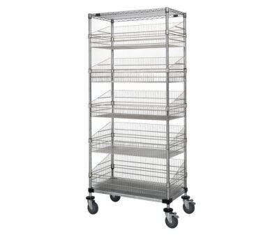 Quantum 48"W x 18"D x 80"H Chrome|Galvanized 2 -Tier Post Basket Cart