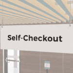 White Self-Checkout sign with black Text. Double sided sign from Shop2It Retail