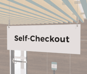 White Self-Checkout sign with black Text. Double sided sign from Shop2It Retail