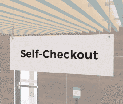 White Self-Checkout sign with black Text. Double sided sign from Shop2It Retail